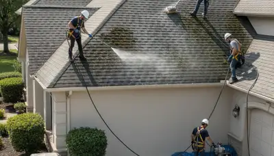 Professional roof cleaning service in Cincinnati, OH removing algae and moss buildup