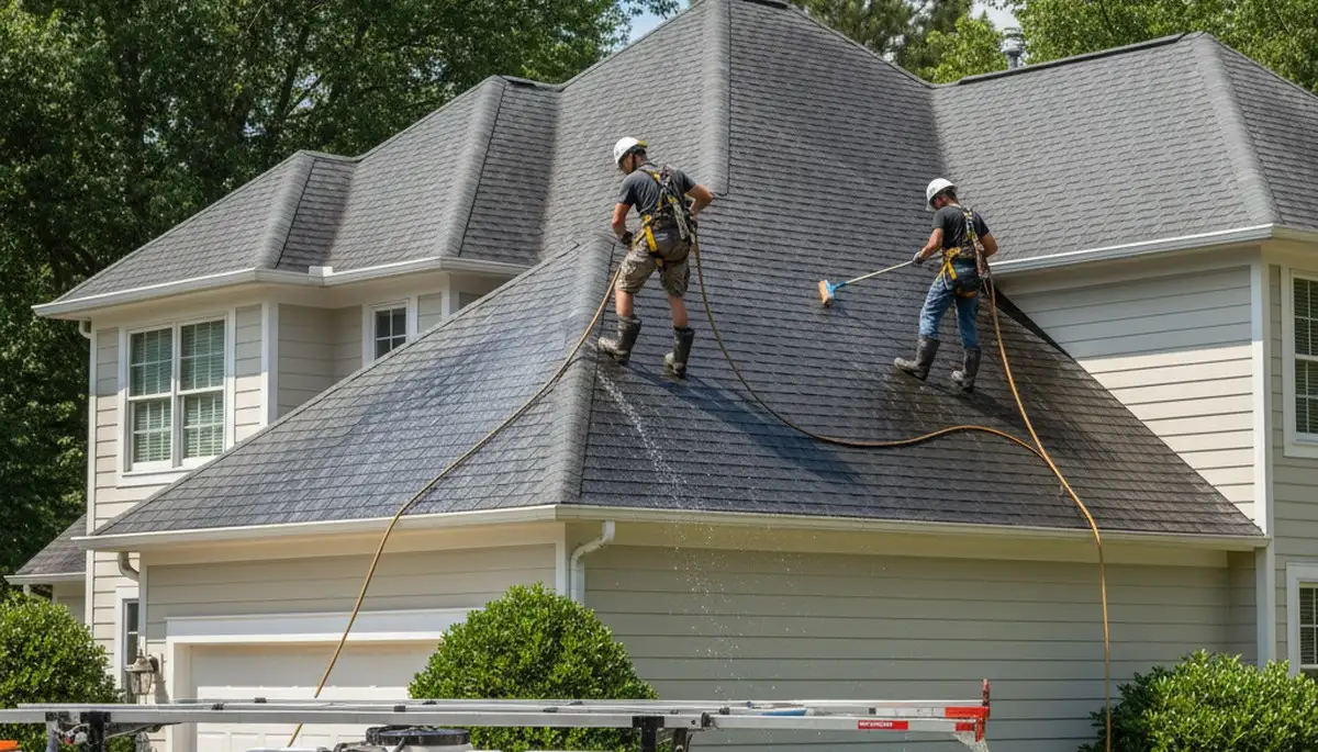 Roof cleaning service in Cincinnati, OH for algae and moss removal on a residential roof