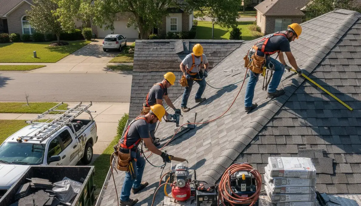 Roof installation crew in Cincinnati, OH installing durable roofing for local weather and storms